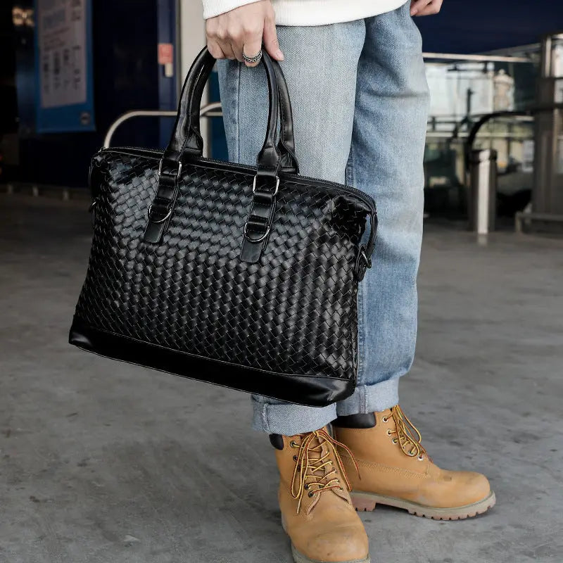 Men's Bag Leather Large Briefcase Hand Woven Luxury Handbags Business Tote Bags For Men High Quality Laptop Handbags Heaventlyshop