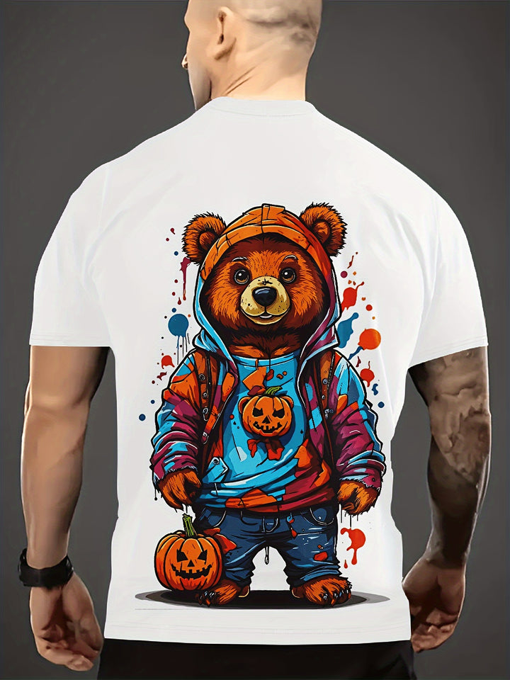 2024 Summer Trendy Men's T-shirt - Cool Bear Pattern, Soft Polyester Fiber, Round Neck Short Sleeve, Street Style