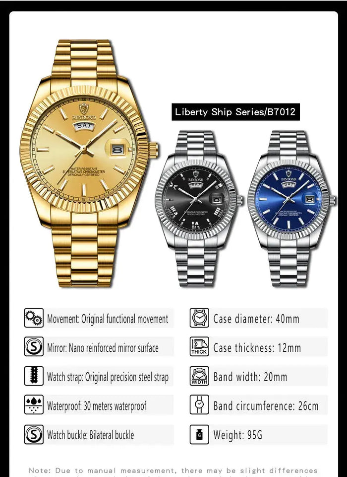 Steel Belt Waterproof Double Calendar Luminous Watch Heaventlyshop