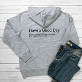 Minimalist Have A Good Day Printed Back Casual Hooded Pocket Sweater Heaventlyshop