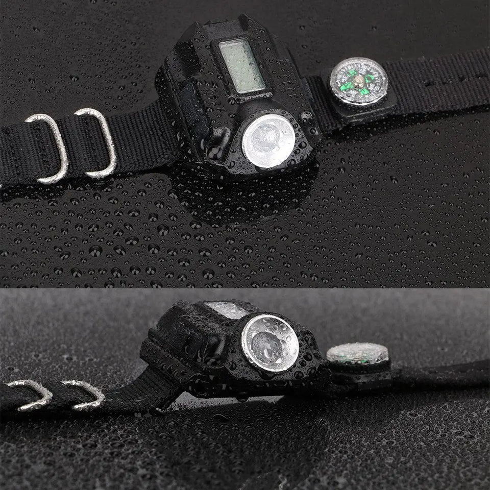 LED watch flashlight flashlight portable light USB charging 4 mode light tactical flashlight time display with compass Heaventlyshop