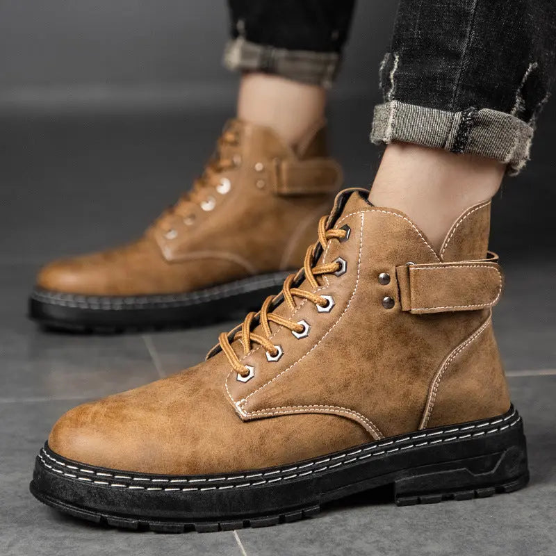 Men's High Top Round Toe Retro Work Boots Heaventlyshop