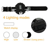 LED watch flashlight flashlight portable light USB charging 4 mode light tactical flashlight time display with compass Heaventlyshop