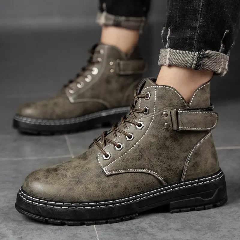 Men's High Top Round Toe Retro Work Boots Heaventlyshop