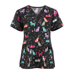 Women's Spring And Summer New Hedging Print Nurse Uniform T-shirt Heaventlyshop