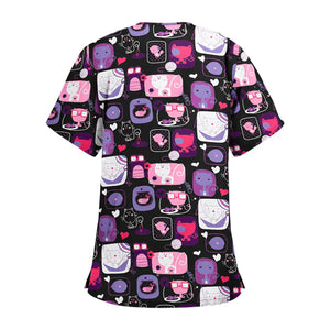 Women's Spring And Summer New Hedging Print Nurse Uniform T-shirt Heaventlyshop