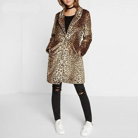 Leopard Print Plush Mid-Length Fur Coat Women's Coat Heaventlyshop