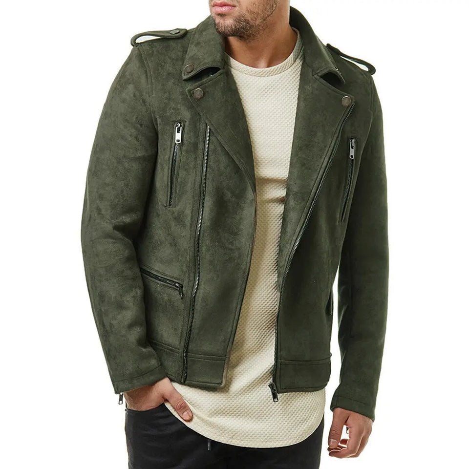 Lapel Leather Jacket Short Diagonal Zipper Suede Jacket Jacket Men - Heaventlyshop