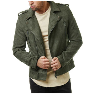 Lapel Leather Jacket Short Diagonal Zipper Suede Jacket Jacket Men - Heaventlyshop