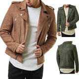 Lapel Leather Jacket Short Diagonal Zipper Suede Jacket Jacket Men - Heaventlyshop