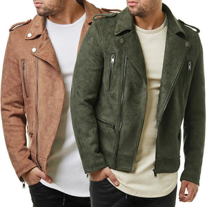 Lapel Leather Jacket Short Diagonal Zipper Suede Jacket Jacket Men - Heaventlyshop