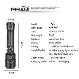 Xhp90 Usb Zoom Xhp99 Outdoor Lighting Glare Flashlight Heaventlyshop