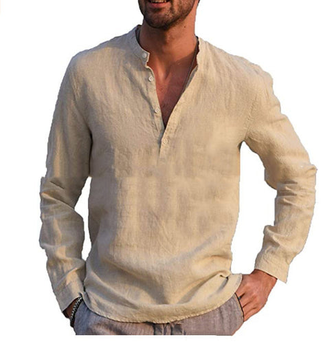 Cotton And Linen Long Sleeved Men's Casual Shirts Men's Tops Heaventlyshop