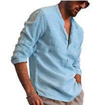 Cotton And Linen Long Sleeved Men's Casual Shirts Men's Tops Heaventlyshop