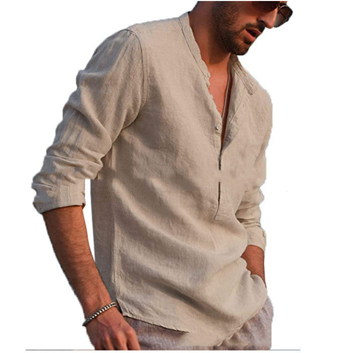 Cotton And Linen Long Sleeved Men's Casual Shirts Men's Tops Heaventlyshop