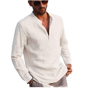 Cotton And Linen Long Sleeved Men's Casual Shirts Men's Tops Heaventlyshop