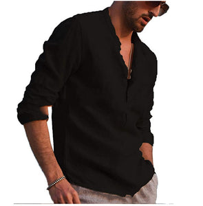 Cotton And Linen Long Sleeved Men's Casual Shirts Men's Tops Heaventlyshop