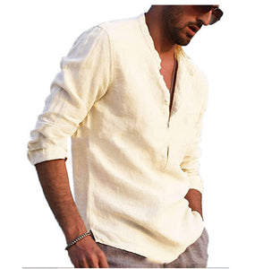 Cotton And Linen Long Sleeved Men's Casual Shirts Men's Tops Heaventlyshop