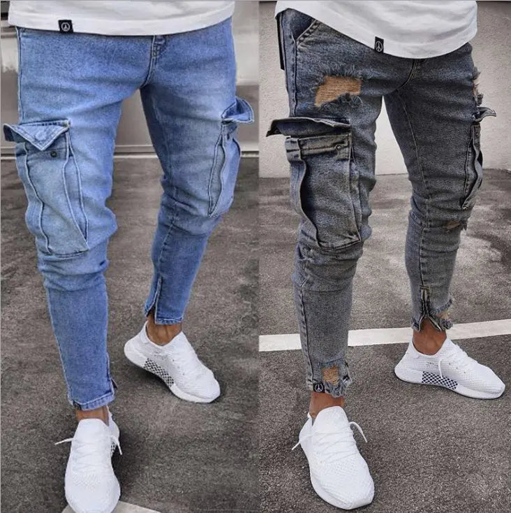 Cargo Hole Denim Jeans Men Heaventlyshop