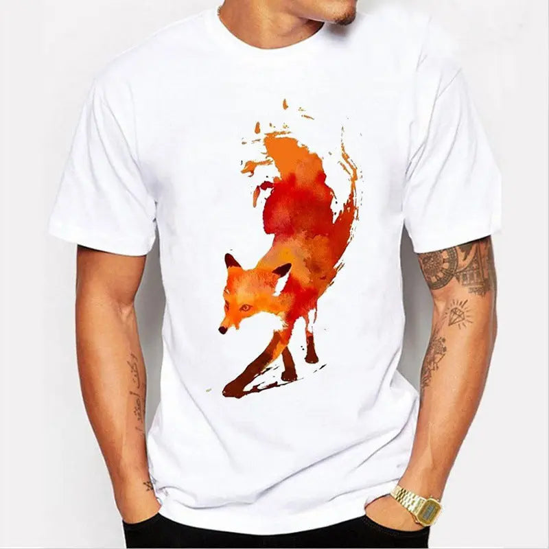 Fox Print T-Shirt Round Neck Short-Sleeved T-Shirt - Heaventlyshop