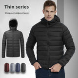 Men's Lightweight Hooded Coat Winter Warm Solid Color Zipper Jacket Fashion Portable Outerwear Top Clothing Heaventlyshop