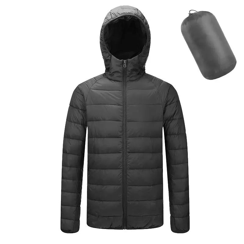 Men's Lightweight Hooded Coat Winter Warm Solid Color Zipper Jacket Fashion Portable Outerwear Top Clothing Heaventlyshop