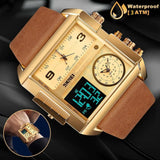 SKMEI Men Watch Large Dial Digital Quartz Sport Stopwatch Leather Wristwatch New Heaventlyshop