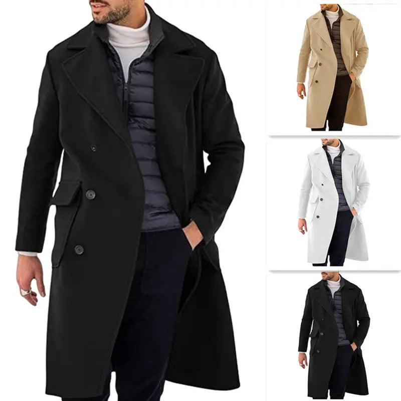 Woolen Men's Coat Thickened Long Section Double Breasted Coat Heaventlyshop