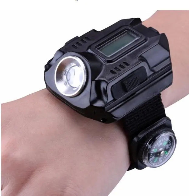 LED watch flashlight flashlight portable light USB charging 4 mode light tactical flashlight time display with compass Heaventlyshop