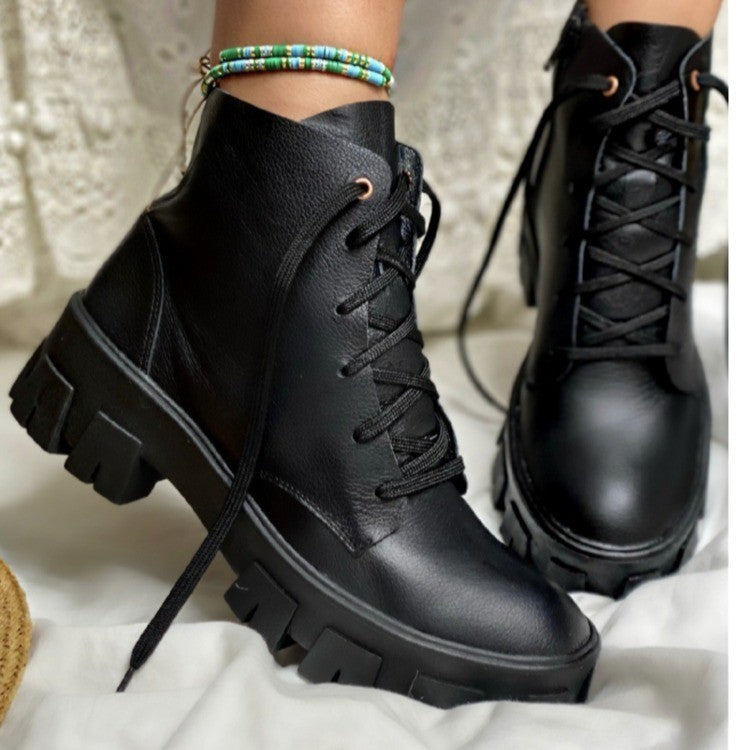 Women's Leather Boots Mid-tube Casual Short Boots Heaventlyshop