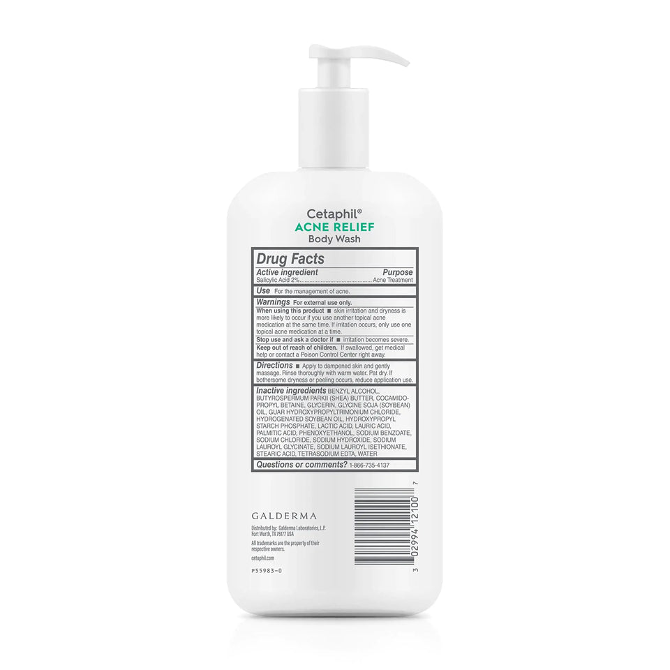 Cetaphil Body Wash, NEW Acne Relief Body Wash with 2% Salicylic Acid to Eliminate Breakouts, Gently Exfoliates and Provides 24Hr Dryness Relief, 20 oz Unscented 20 Fl Oz (Pack of 1) Heaventlyshop