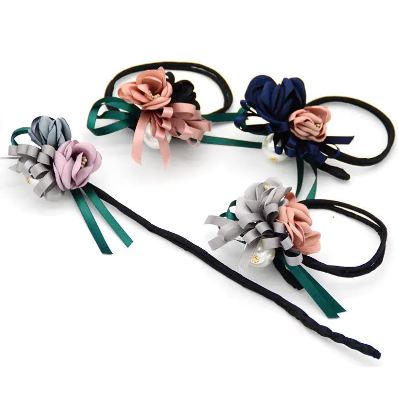 Half Bun Pearl Flower Hair Elastic Korean Hair Accessories Heaventlyshop