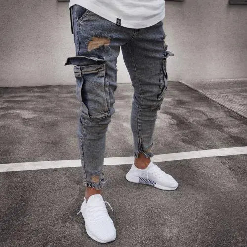 Cargo Hole Denim Jeans Men Heaventlyshop