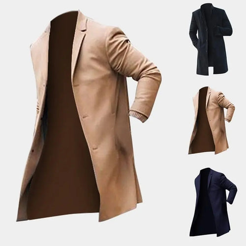 Fashion Winter Men's Trench Long Jackets Coats Overcoat Classic Jackets Solid Slim Fit Outwear Hombre Men Clothes Khaki Black Heaventlyshop