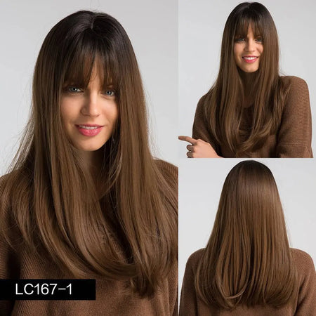 Women's Black Gradient Brown Long Straight Hair Heaventlyshop