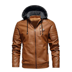 Men's Hooded Leather Windbreaker Jackets Heaventlyshop