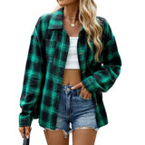 Lapel Plaid Contrast Color Striped Long Sleeve Shirt Coat Heaventlyshop