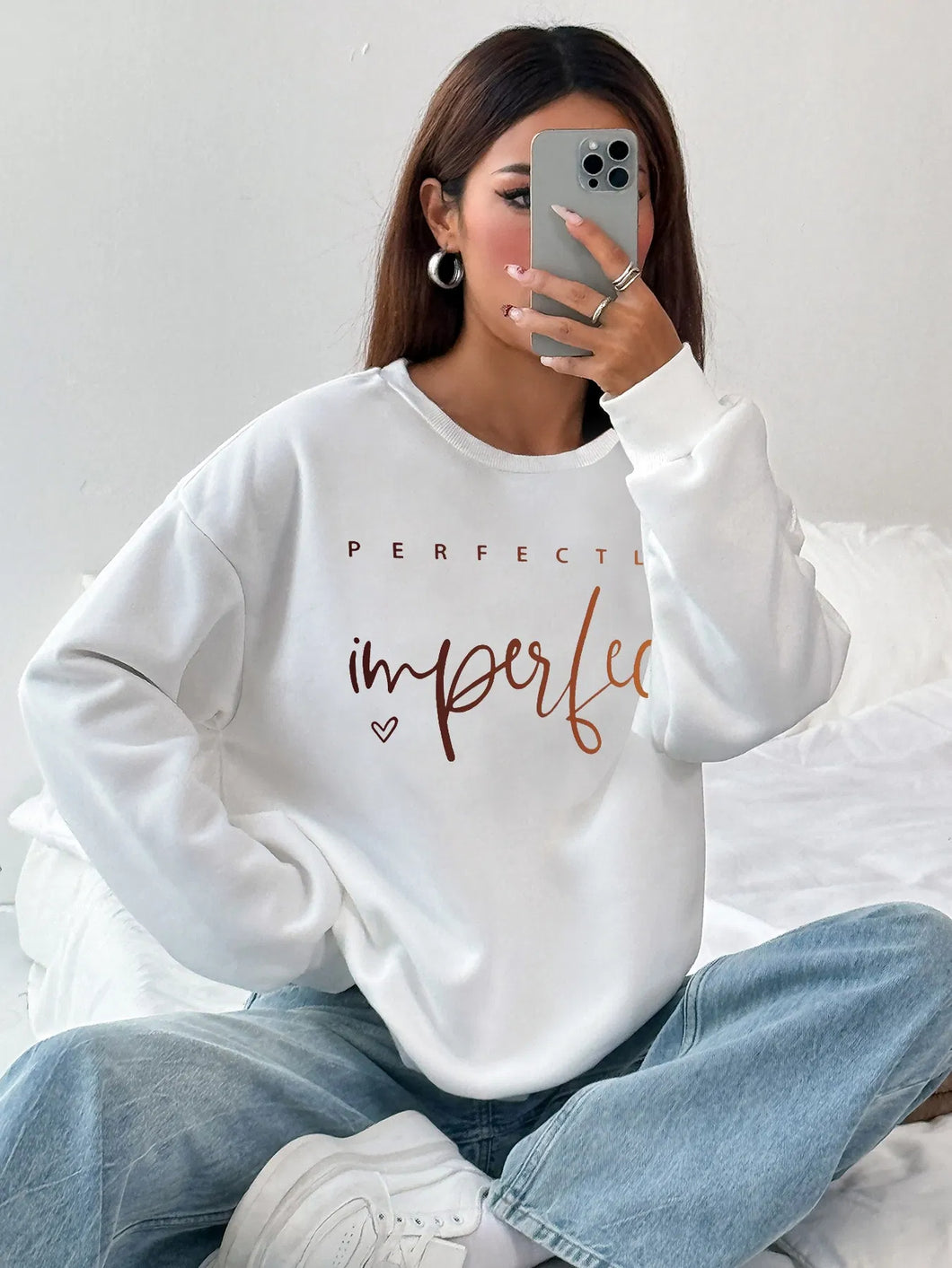 Women Basic Casual Pullover Spring Autumn Long Sleeve Gradient Letter Printed Round Neck
