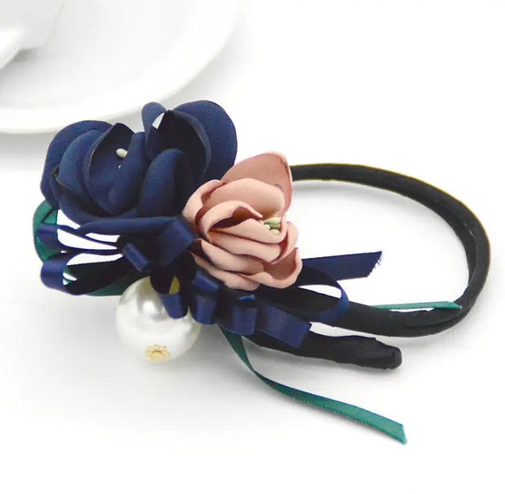 Half Bun Pearl Flower Hair Elastic Korean Hair Accessories Heaventlyshop