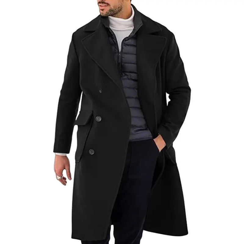 Woolen Men's Coat Thickened Long Section Double Breasted Coat Heaventlyshop