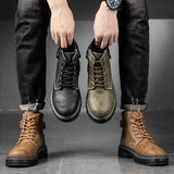 Men's High Top Round Toe Retro Work Boots Heaventlyshop