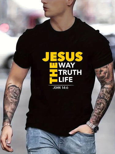 Jesus Print T-shirt, Men's T-shirt, Summer Casual Short Sleeved T-shirt