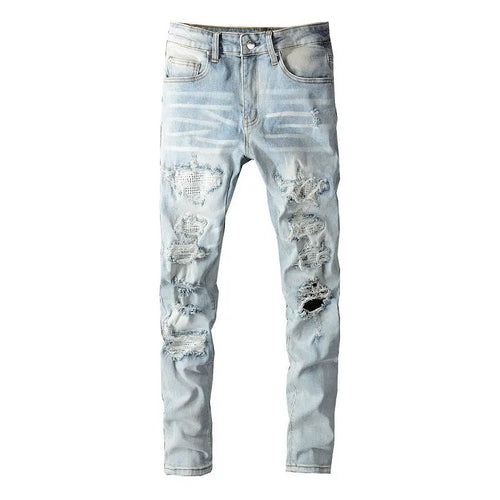 Men's Ripped Denim Casual Trousers Slightly Elastic Heaventlyshop