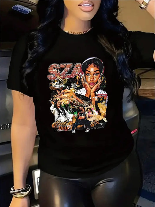 Trendy Graphic Print Womens T-Shirt - Comfortable Crew Neck, Lightweight Short Sleeves For Casual Spring & Summer Style - Eye-Catching Designs For Trendy Fashionistas