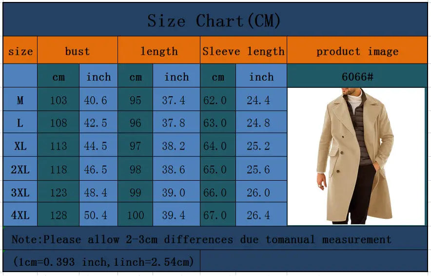 Woolen Men's Coat Thickened Long Section Double Breasted Coat Heaventlyshop