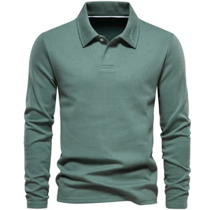 Men's Fashion Lapel Long-Sleeved Polo Shirt – Casual Solid Color Top Heaventlyshop