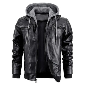 Hooded Jacket With Zipper Pockets Fashion Warm Pu Leather Coat Mens Clothing Heaventlyshop