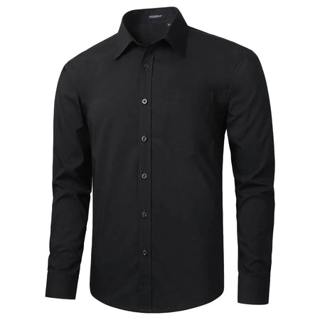 HISDERN Mens Business Dress Shirts Long Sleeve Casual Button Down Shirt Formal Inner Collar Contrast Shirt for Men Wedding All Black X-Large Heaventlyshop