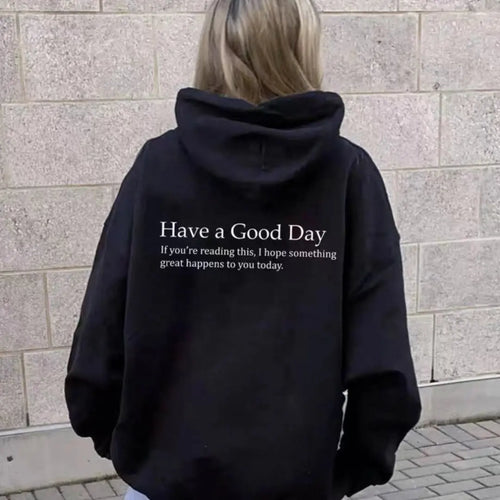 Minimalist Have A Good Day Printed Back Casual Hooded Pocket Sweater Heaventlyshop