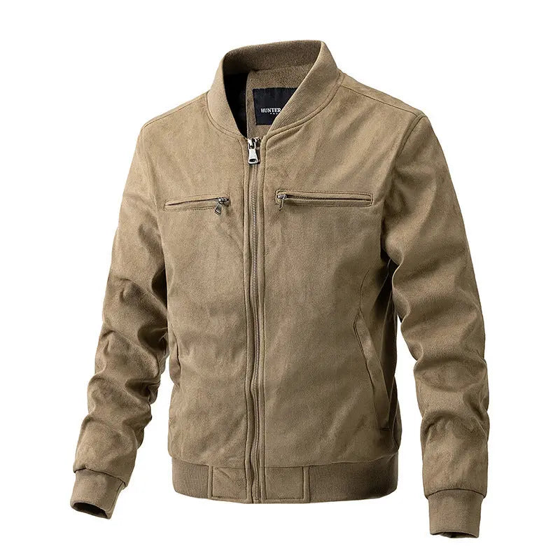 Suede Stand Collar Men's Jacket Double Zipper Pocket Clothing Mens Heaventlyshop